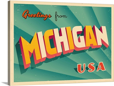 Vintage Touristic Greeting Card - Michigan