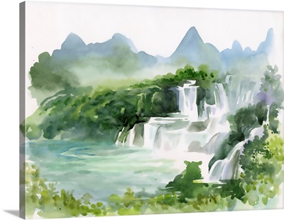 Waterfall And Mountains