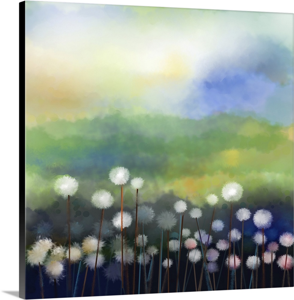 Originally an abstract oil painting of white flowers field in soft color. Originally oil painting of a white dandelion flo...