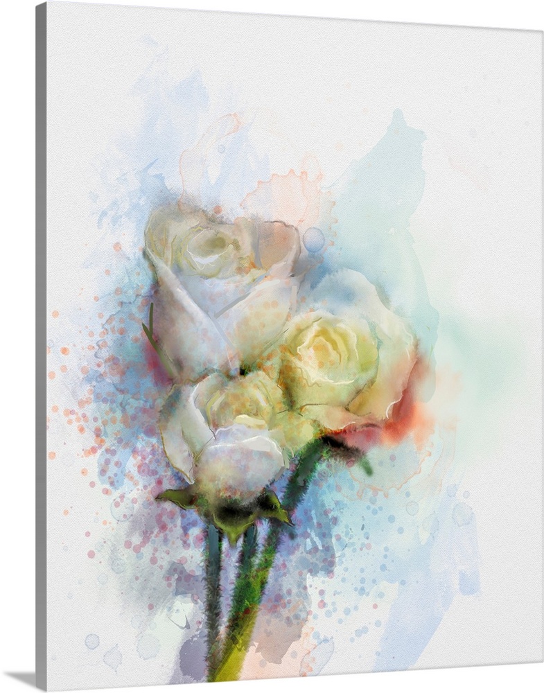 Originally an abstract flowers painting. White roses floral in pastel color with light pink and yellow and blurred style b...
