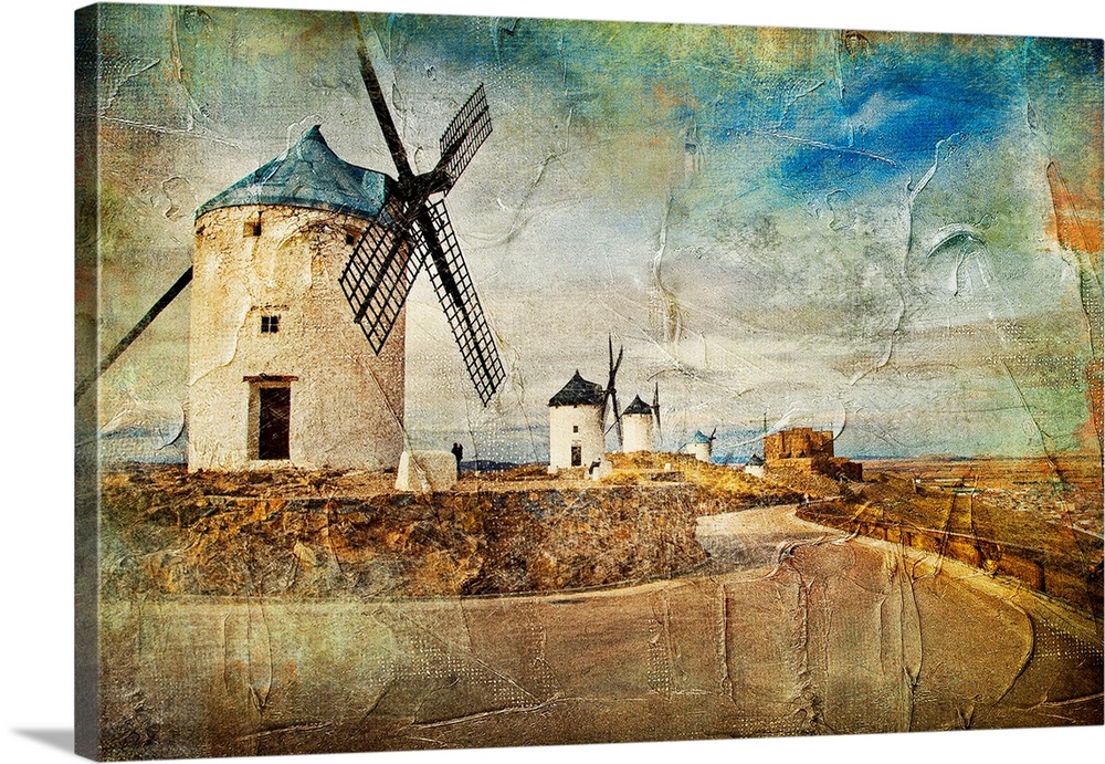 Windmills of Spain - picture in painting style.