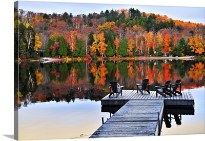 Wooden Dock On Autumn Lake