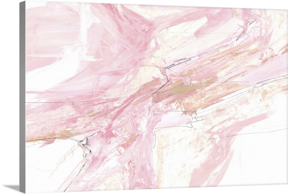 A contemporary abstract painting using soft pale pink, tones and stone-lie textural patterns.