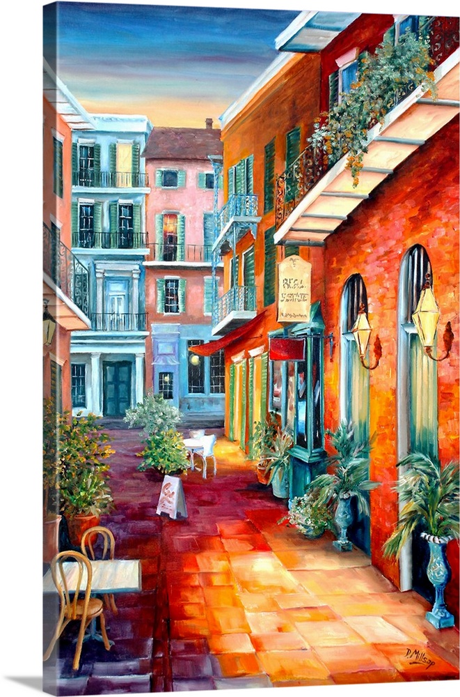 Contemporary painting of an alleyway in the French Quarter of New Orleans, LA.