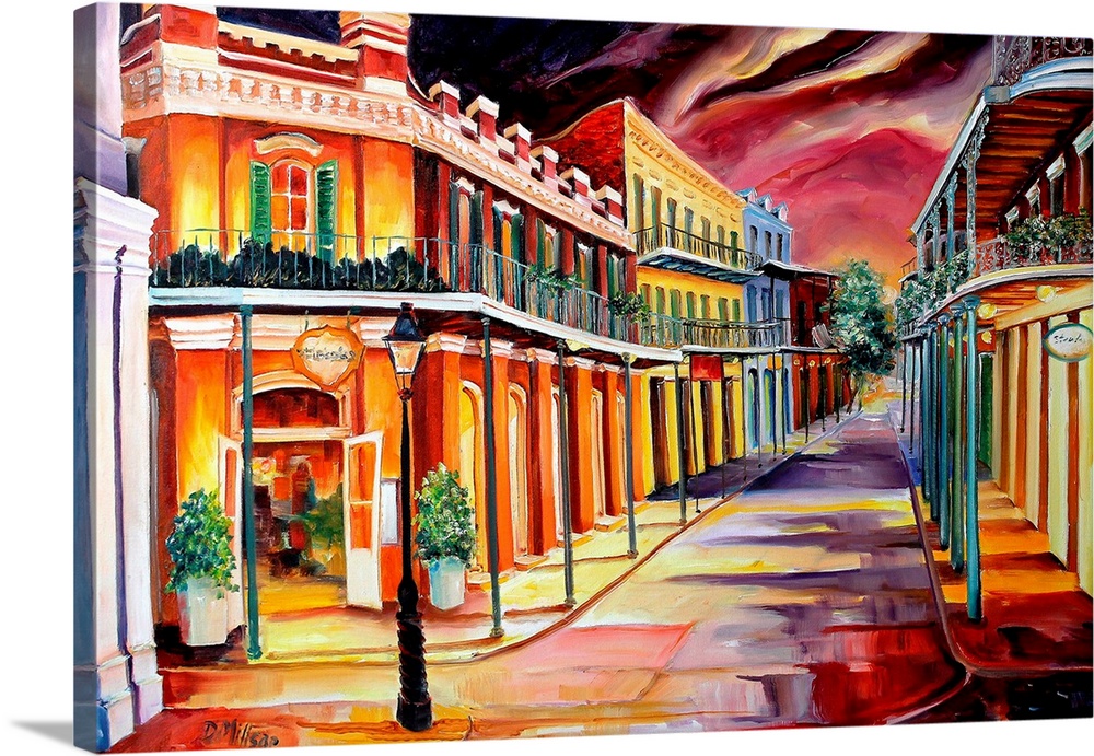 This is a contemporary painting of an urban cityscape depicting this national historic landmark neighborhood in New Orlean...