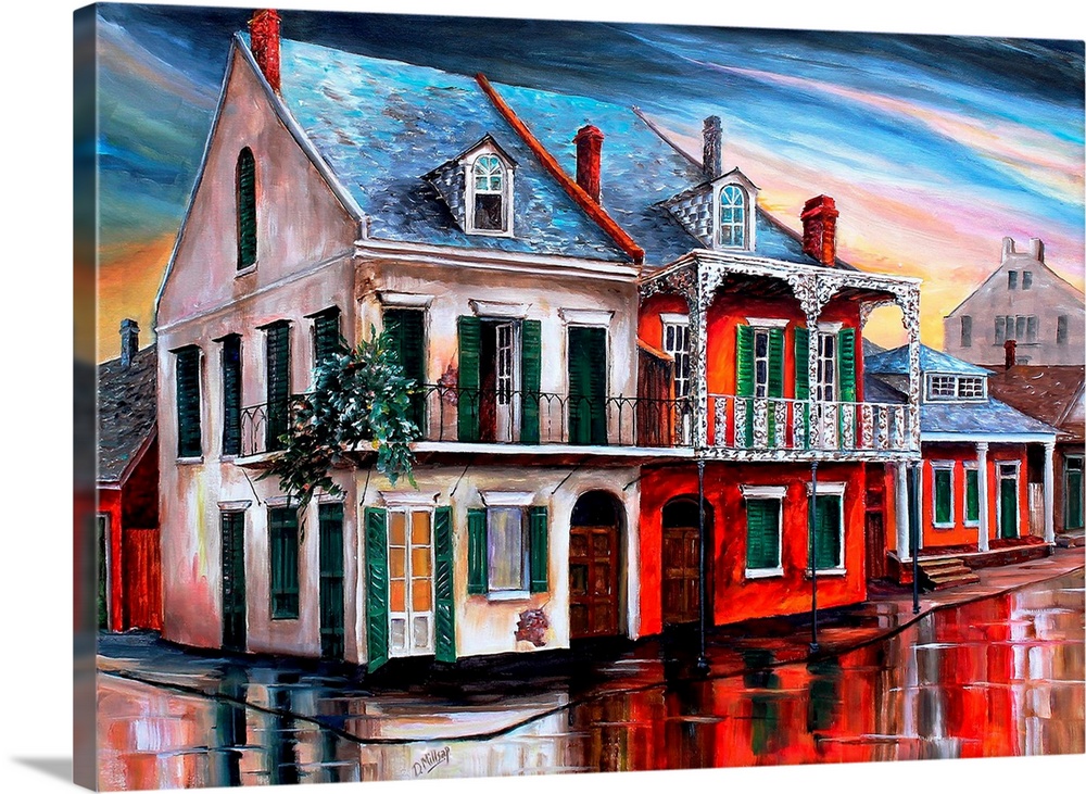 Boldly colored contemporary painting of a historic part of the French Quarter in New Orleans.