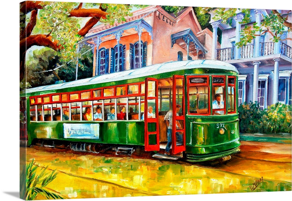 Contemporary landscape painting of a New Orleans street lined with beautiful homes.
