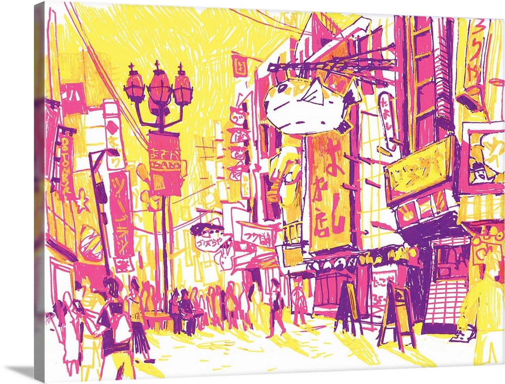 acrylic marker painting of the lively neighborhood of Dotonburi in Osaka. One of the things I definitely wanted to see whi...