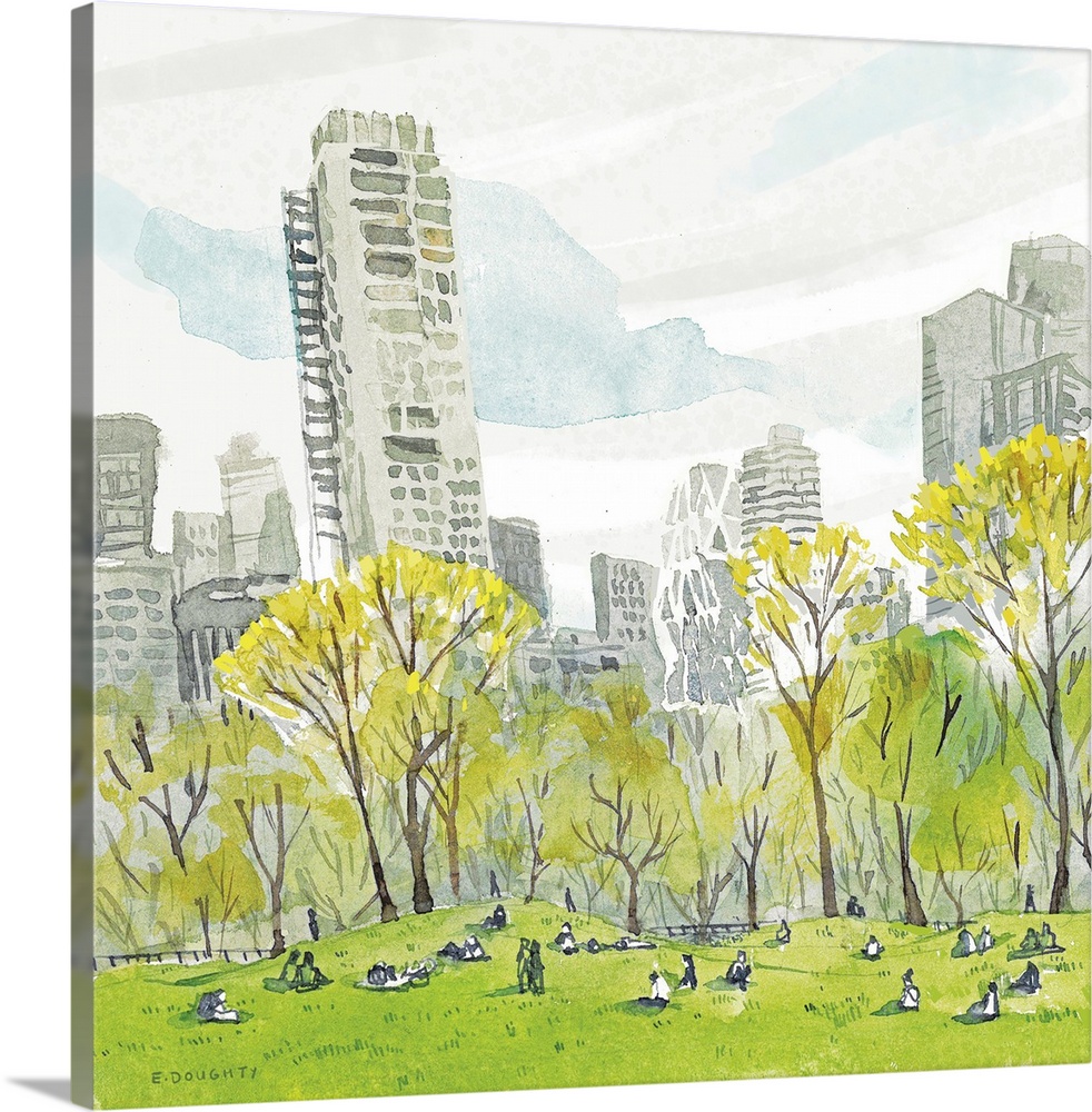 A spring day well spent sitting in the picturesque lawns of Sheep Meadow in Central Park, painting the New Yorkers relaxin...