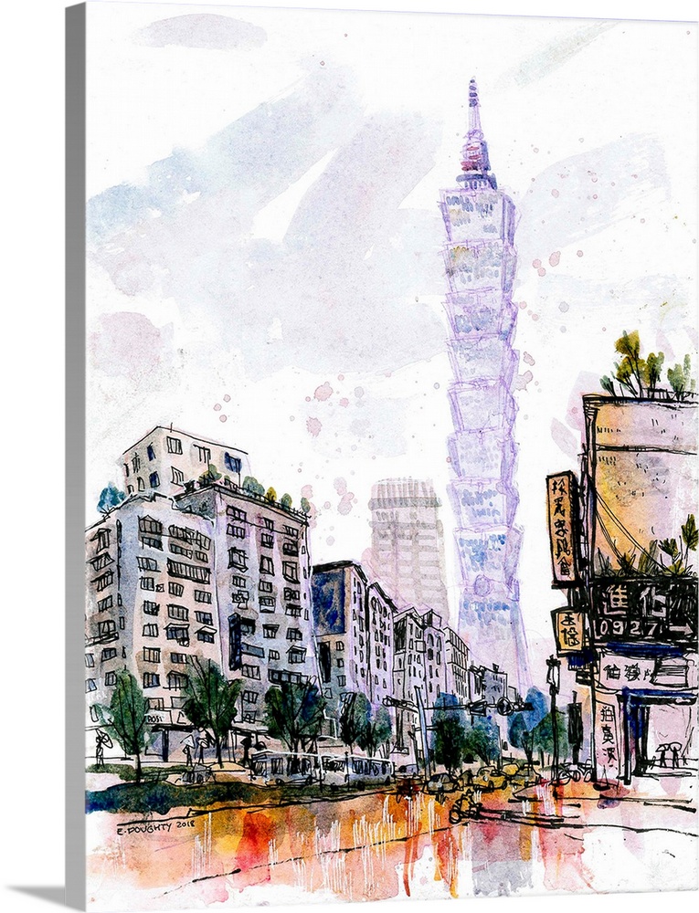 The tallest building in Taiwan, once the world, makes all the other skyscrapers around it look tiny by comparison. I paint...