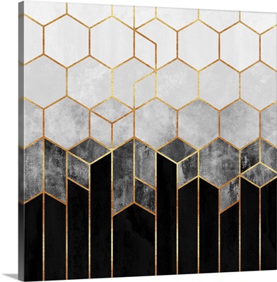 Charcoal Hexagons printed as a Stretched Canvas Print