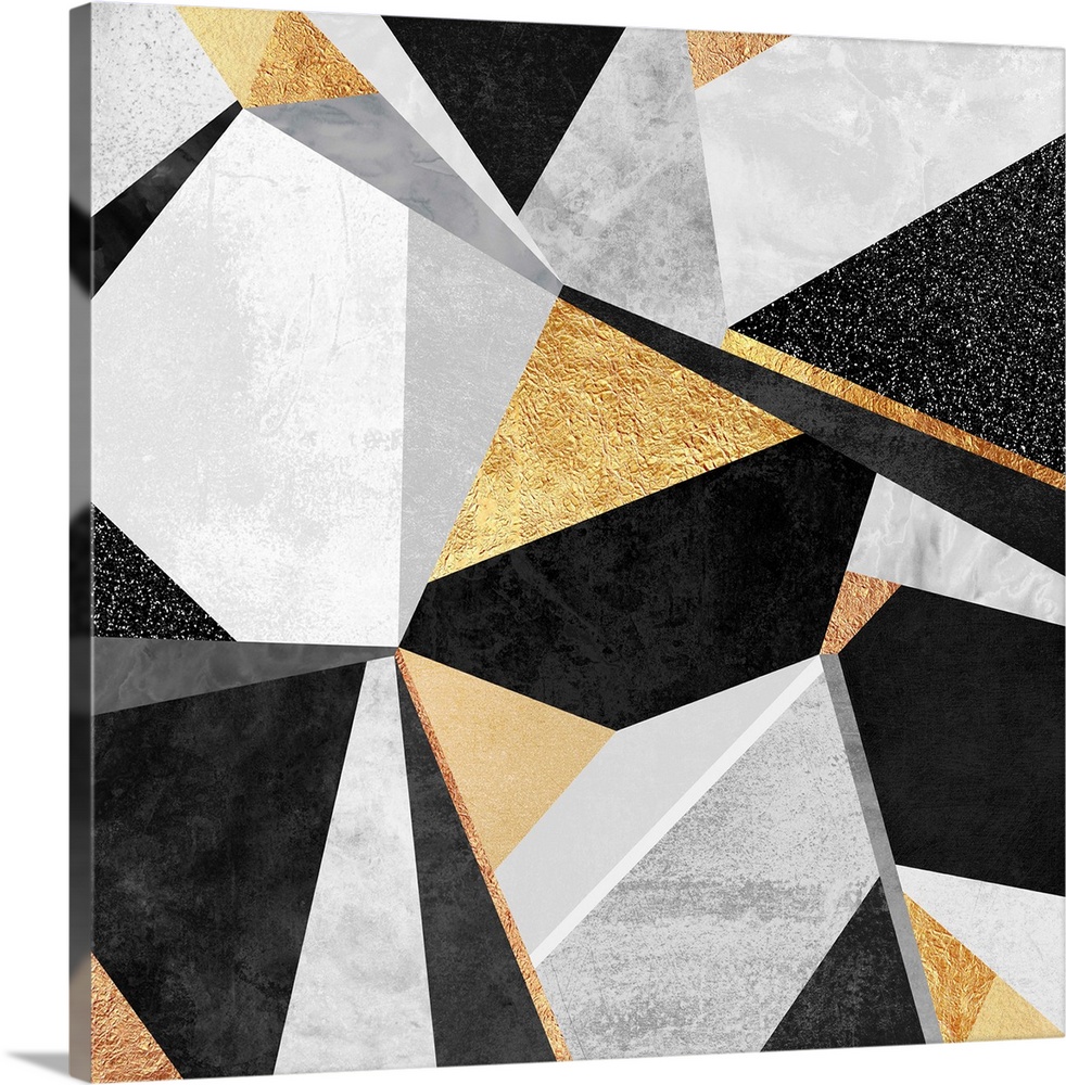 A contemporary, geometric, diagonal art deco design in shades of grey, white and gold.