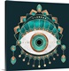 image thumbnail of Hindu-style design of an elaborately decorated eye in shades of teal and copper.