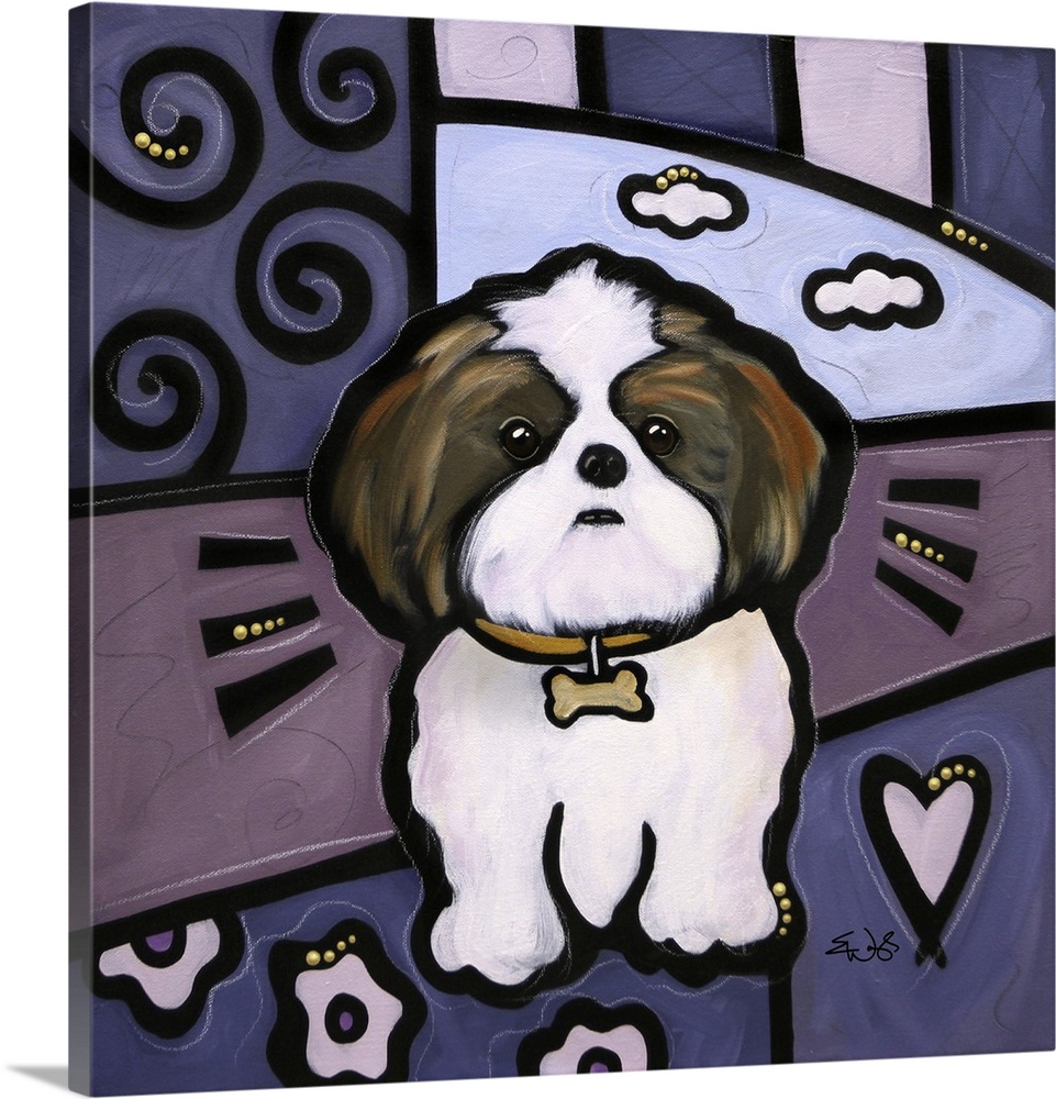 Shih Tzu art  abstract dog folk pop painting poster  library art GLOSSY PRINT