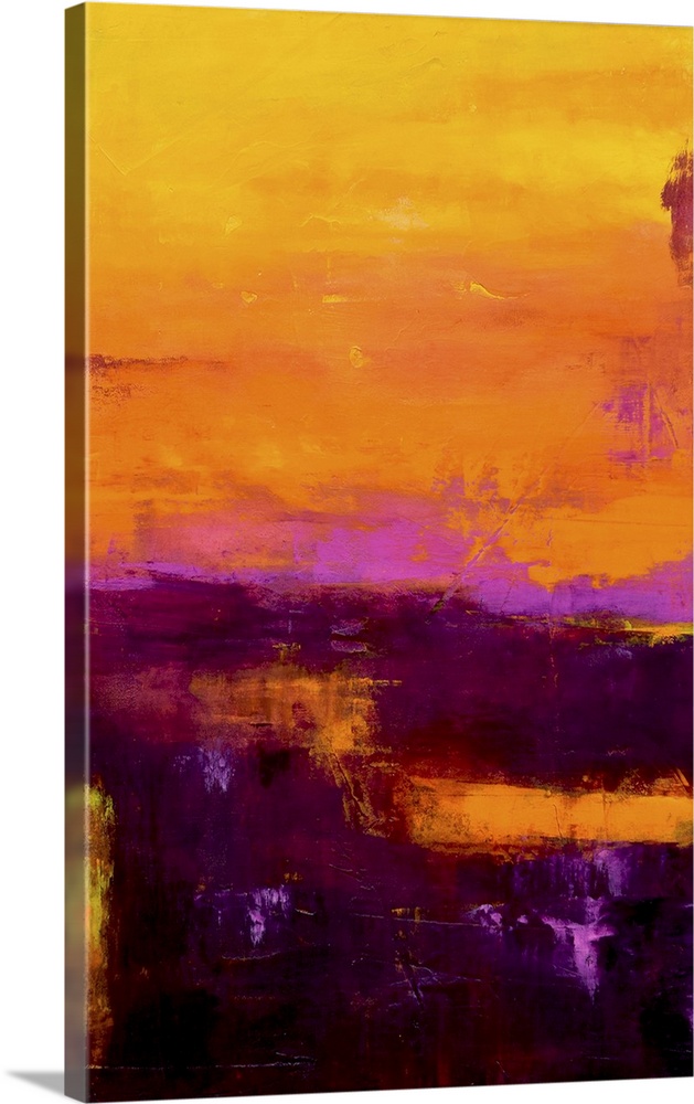 Contemporary color field style painting using vivid colors of sunrise.