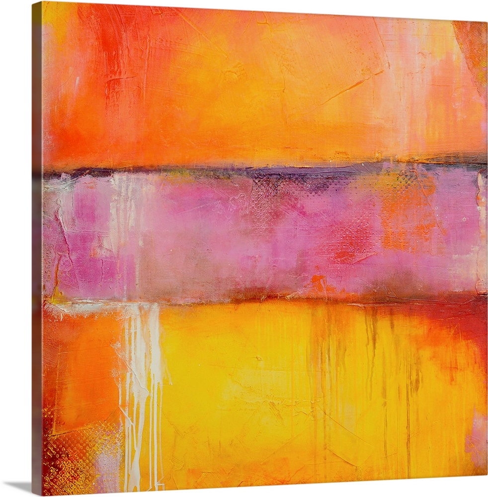 This square shaped decorative accent is an abstract wall painting with candy color stripes.