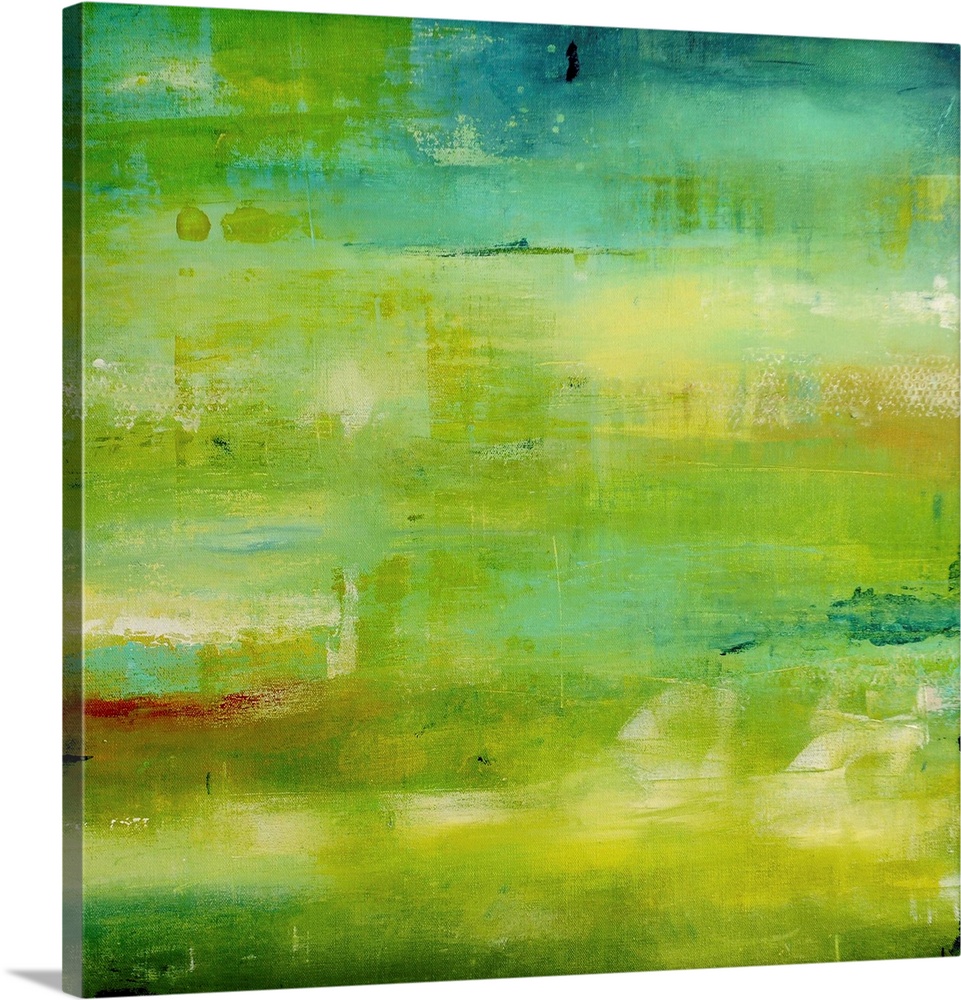 Contemporary abstract painting using vibrant green tones.