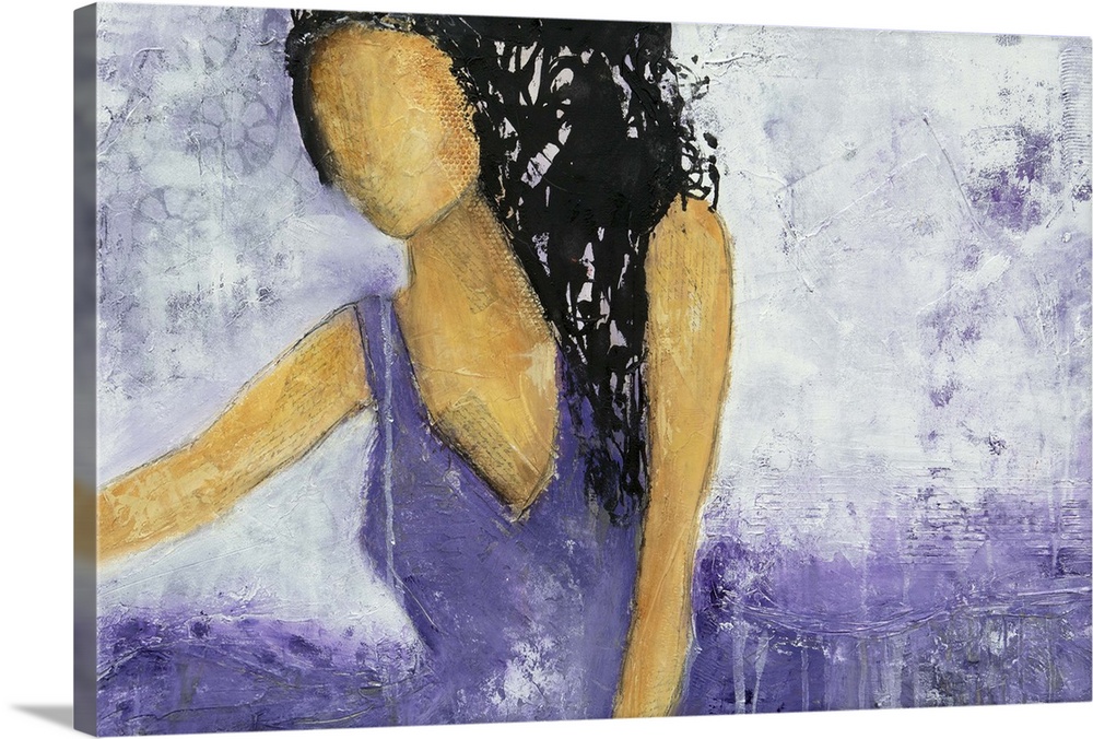 Contemporary painting of a woman wearing a lavender dress.