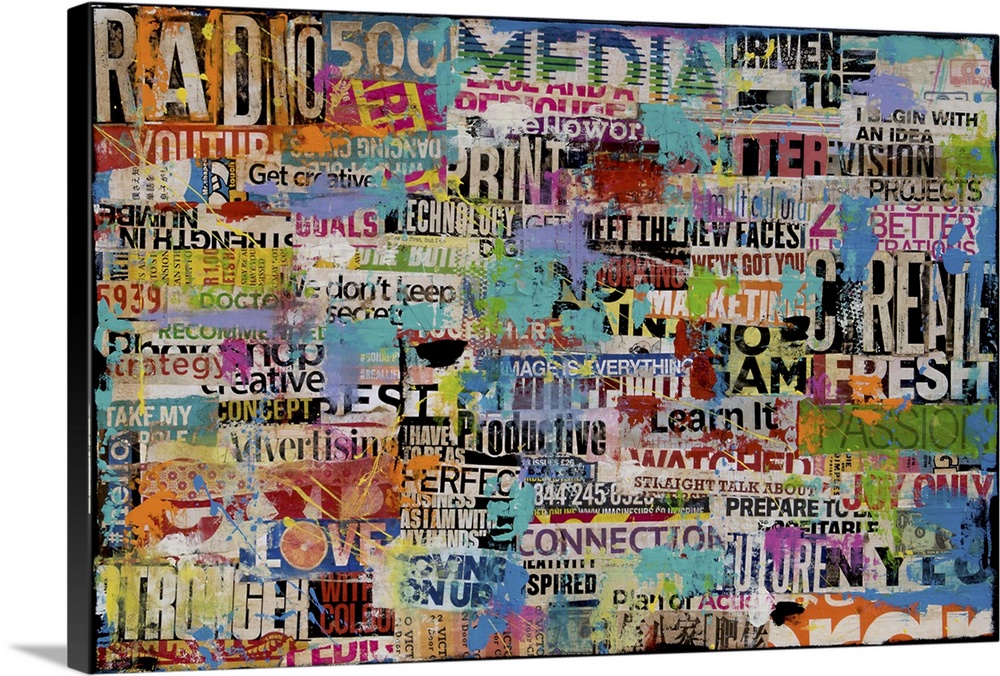 Contemporary collage painting made of found lettering.