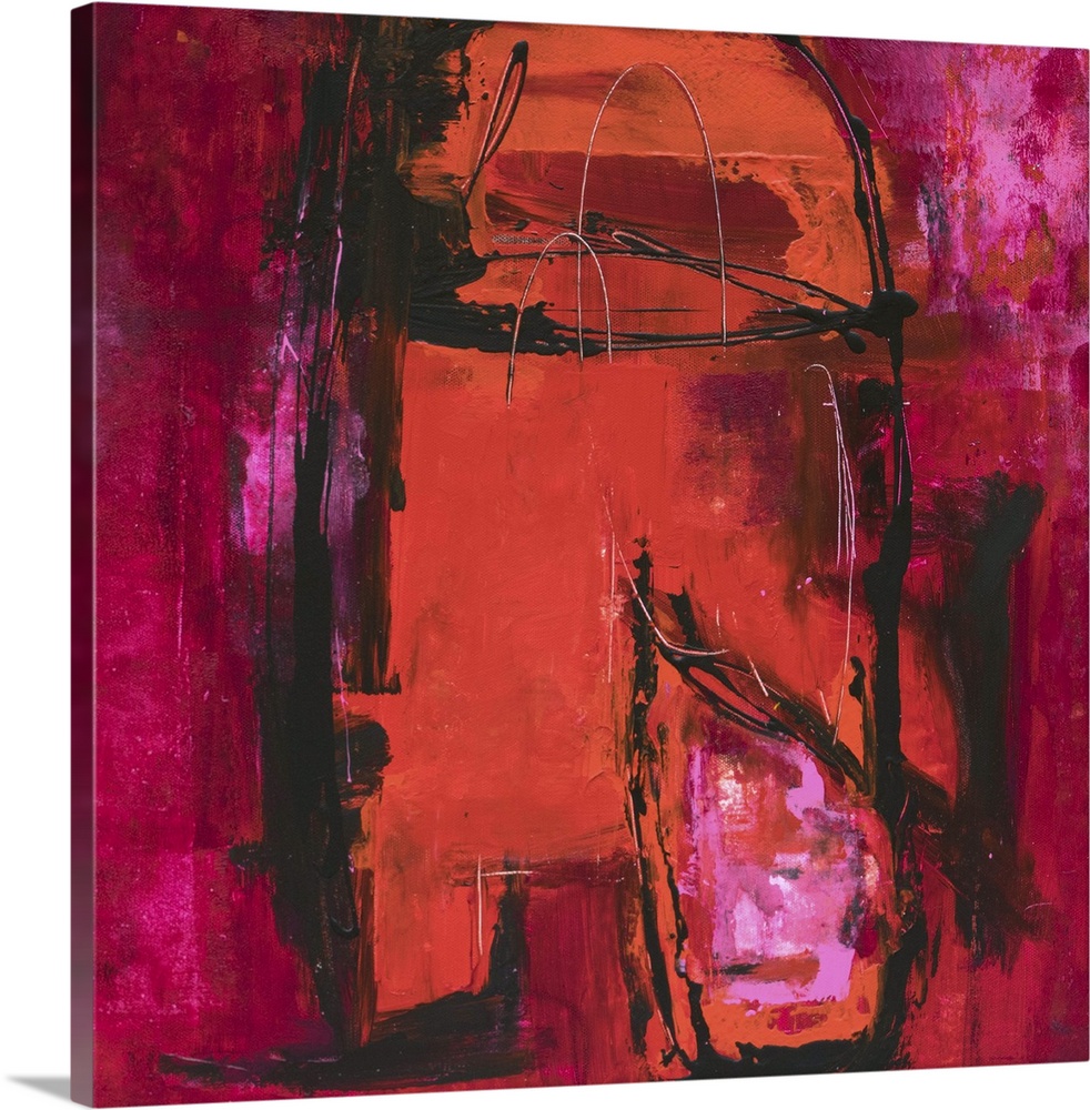 Contemporary abstract artwork in shades of red and magenta.
