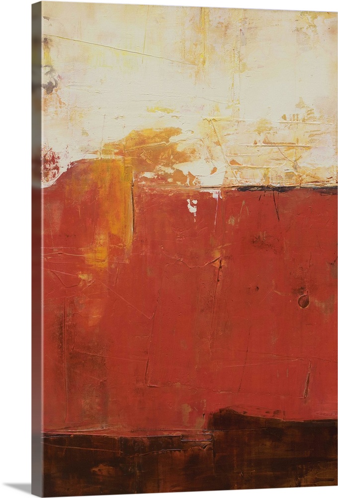Abstract contemporary art print in color blocks of brown and rust.