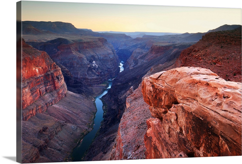 USA, Arizona, Grand Canyon, Sunset on Colorado River from Toroweap Point on the North Rim.