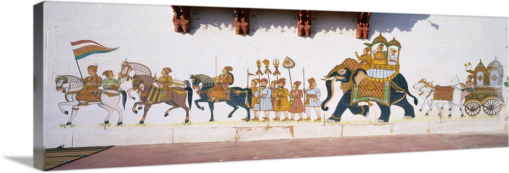 Asia, India, Rajasthan, Rohat, village near Jodhpur, paintings in the palace