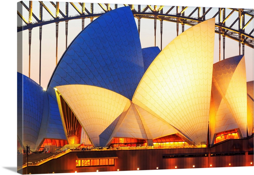 Australia, New South Wales, Sydney, Oceania, Sydney Opera House, Sydney Harbor Bridge, Opera House and Harbor bridge by ni...