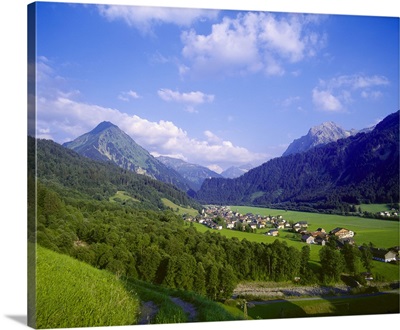 Austria, Vorarlberg, Alps, Bregenzwald, Schoppernau, View of the village
