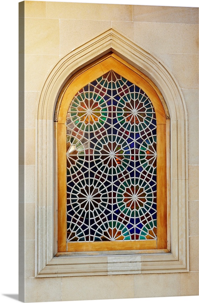 Azerbaijan, Baku, Window detail, Martyrs' Mosque by the Martyrs' Lane.