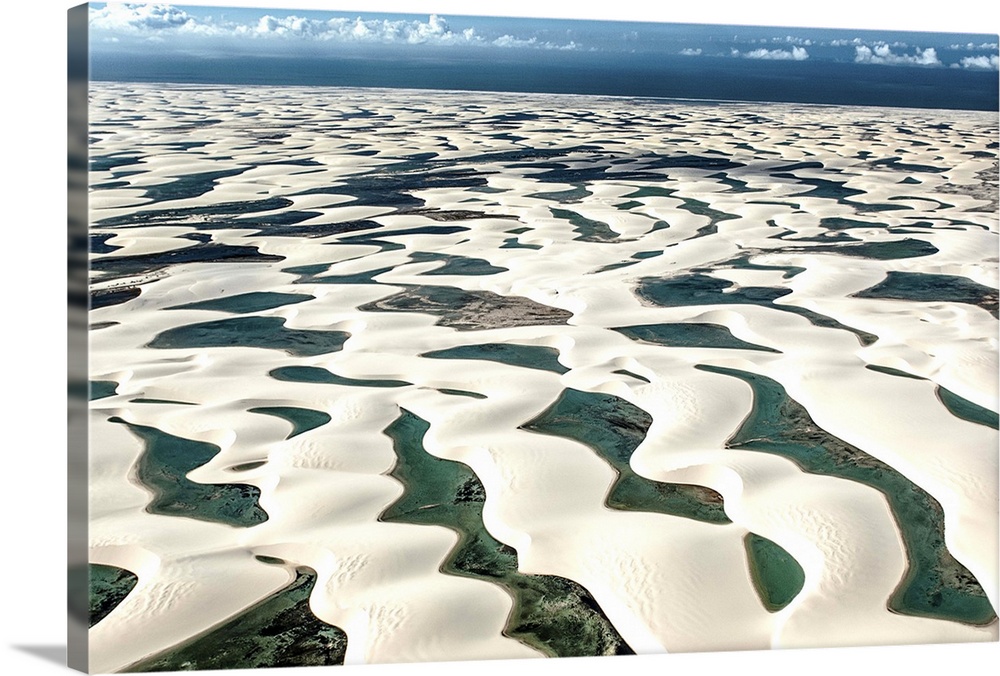 Brazil, Maranhao, Lencois Maranhenses National Park (Parque Nacional dos Lencois Maranhenses) aerial view.