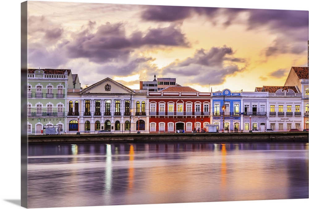 Brazil, Pernambuco, Recife, Historic Buildings at Recife Downtown and Capibaribe River.