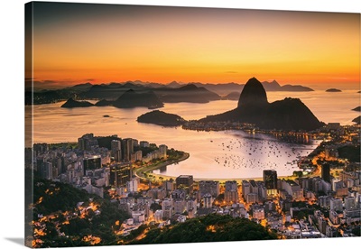 Brazil, Rio De Janeiro, Baia De Guanabara, Botafogo And Sugarloaf Mountain At Sunrise