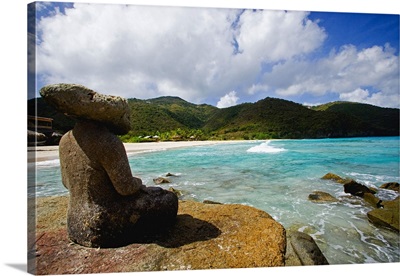 British Virgin Islands, Caribbean, Tortola, Josiah's Bay, a sculpure near the beach