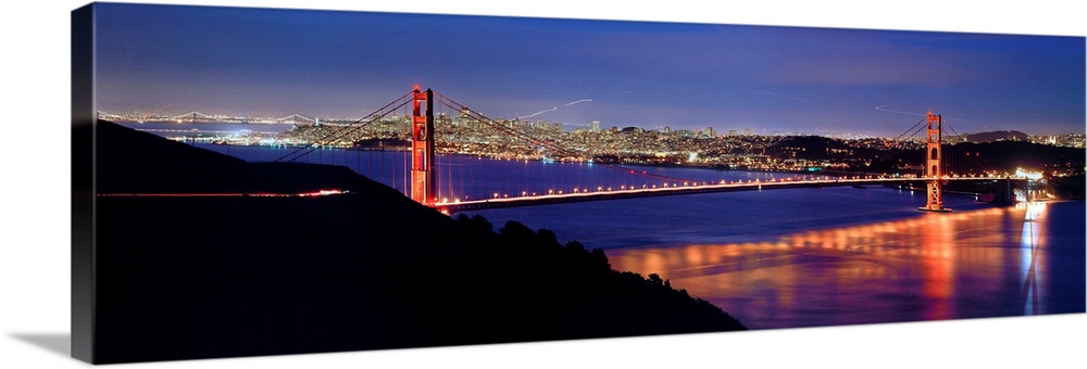CA, San Francisco, Golden Gate Bridge and the skyline at night