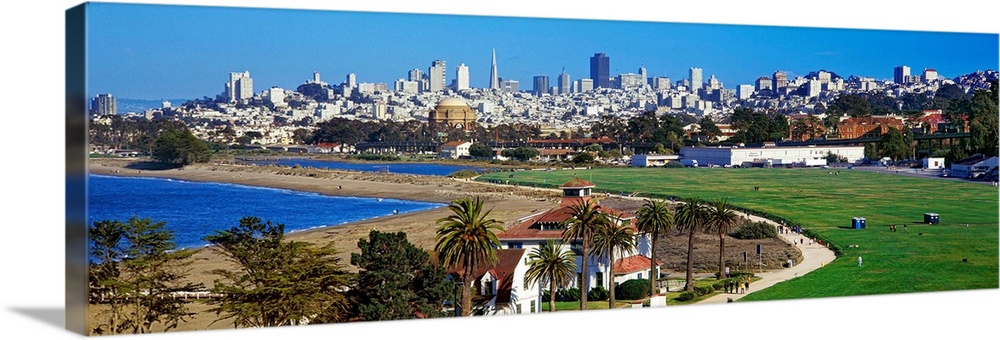 CA, San Francisco, View of the skyline and Crissy Field