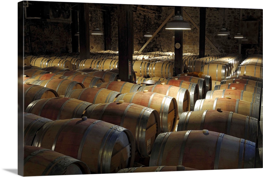 USA, California, Napa Valley, Barrel room at the Hess Collection Winery.