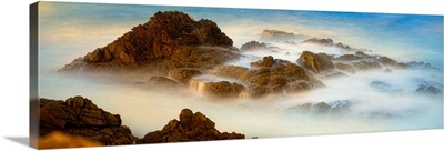 California, Pacific ocean, Big Sur, Garrapata State Park, crashing waves at dawn