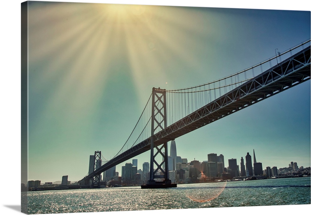 California, San Francisco-Oakland Bay Bridge, view of San Francisco Skyline.