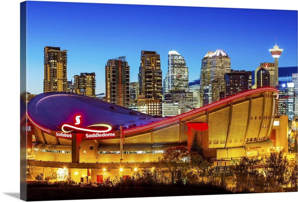 Canada, Alberta, Calgary, Skyline of downtown Calgary and Saddledome