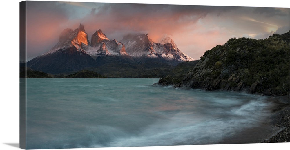 Chile, Patagonia, Torres del Paine National Park, Lago Pehoe at dawn.