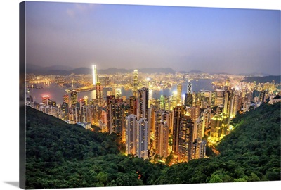 China, Hong Kong, Hong Kong island, Victoria Harbor, View from Victoria Peak