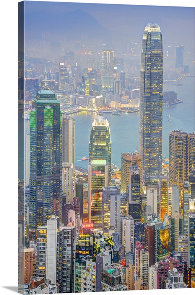 China, Hong Kong, Hong Kong island, View from Victoria Peak, City Skyline and Victoria Harbor.