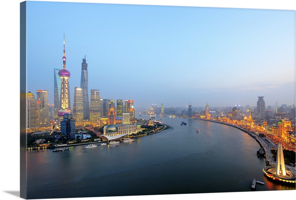 China, Shanghai, Pudong, Oriental Pearl Tower, Lujiazui Financial District skyline with Jinmao Tower, Shanghai World Finan...