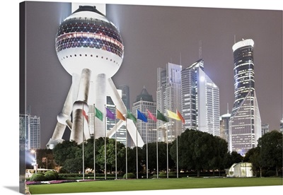 China, Shanghai, Pudong, Oriental Pearl Tower, Tower and Pudong district buildings