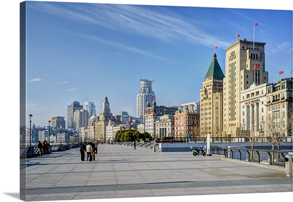 China, Shanghai, The Bund, The promenade in the morning, Peace Hotel on the right.