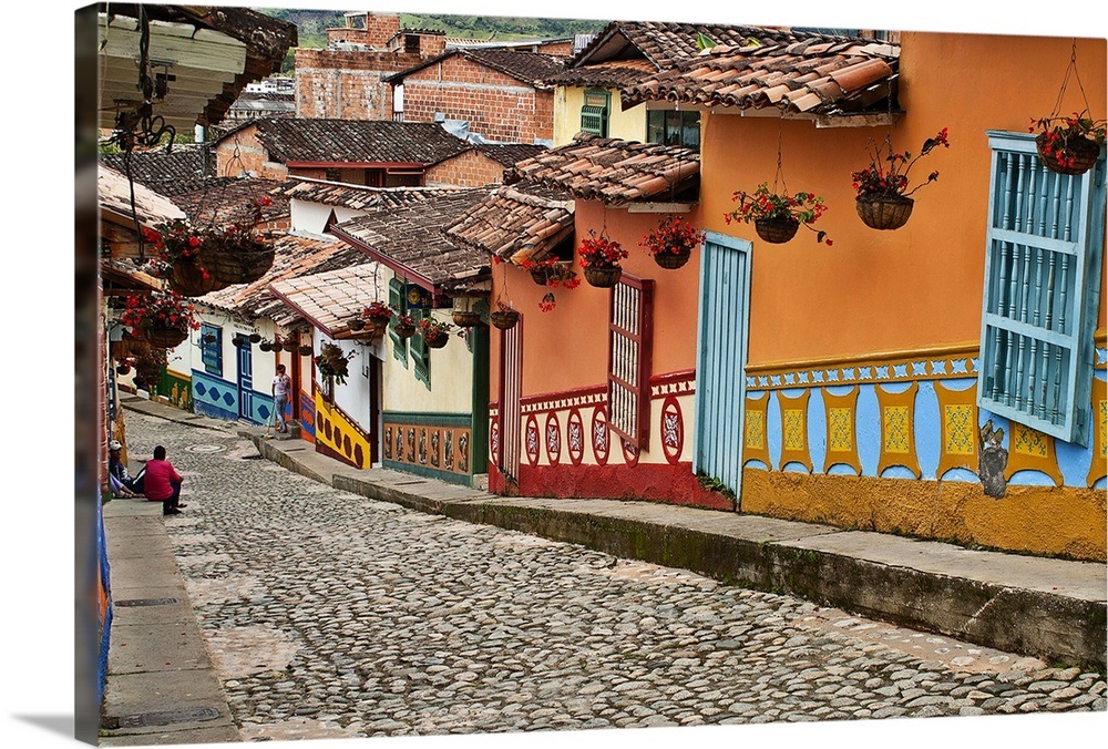 Colombia, Antioquia, colorful street at Guatape town Wall Art, Canvas ...