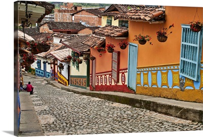 Colombia, Antioquia, colorful street at Guatape town