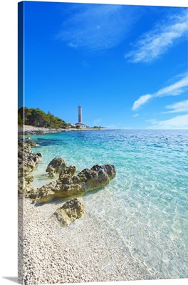 Croatia, Dalmatia, Dugi Otok Island, Balkans, Adriatic Sea, Veli Rat Lighthouse, Beach