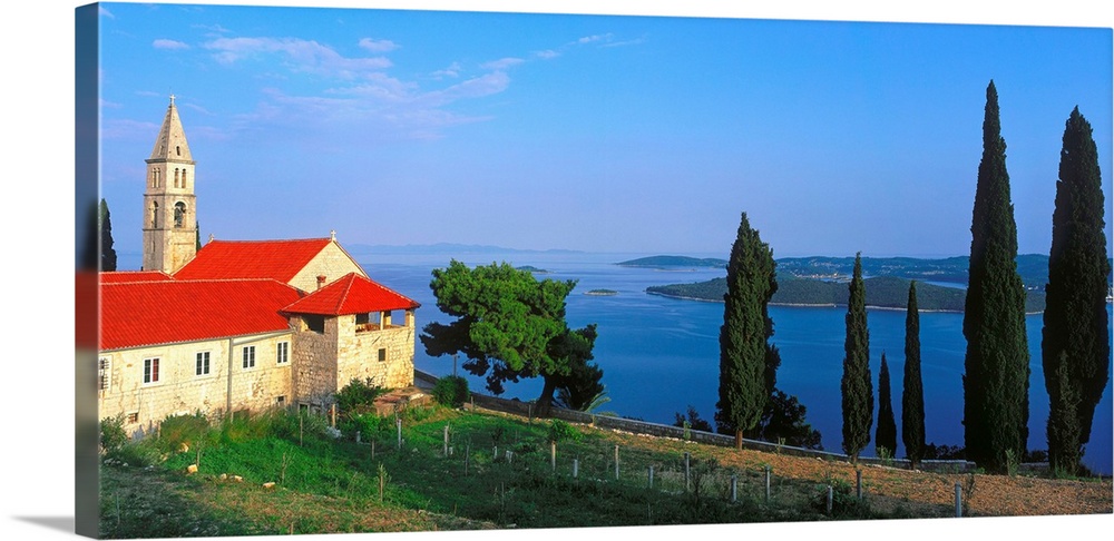 Croatia, Dalmatia, Peninsula of Peljesac, church and panorama over Orebic